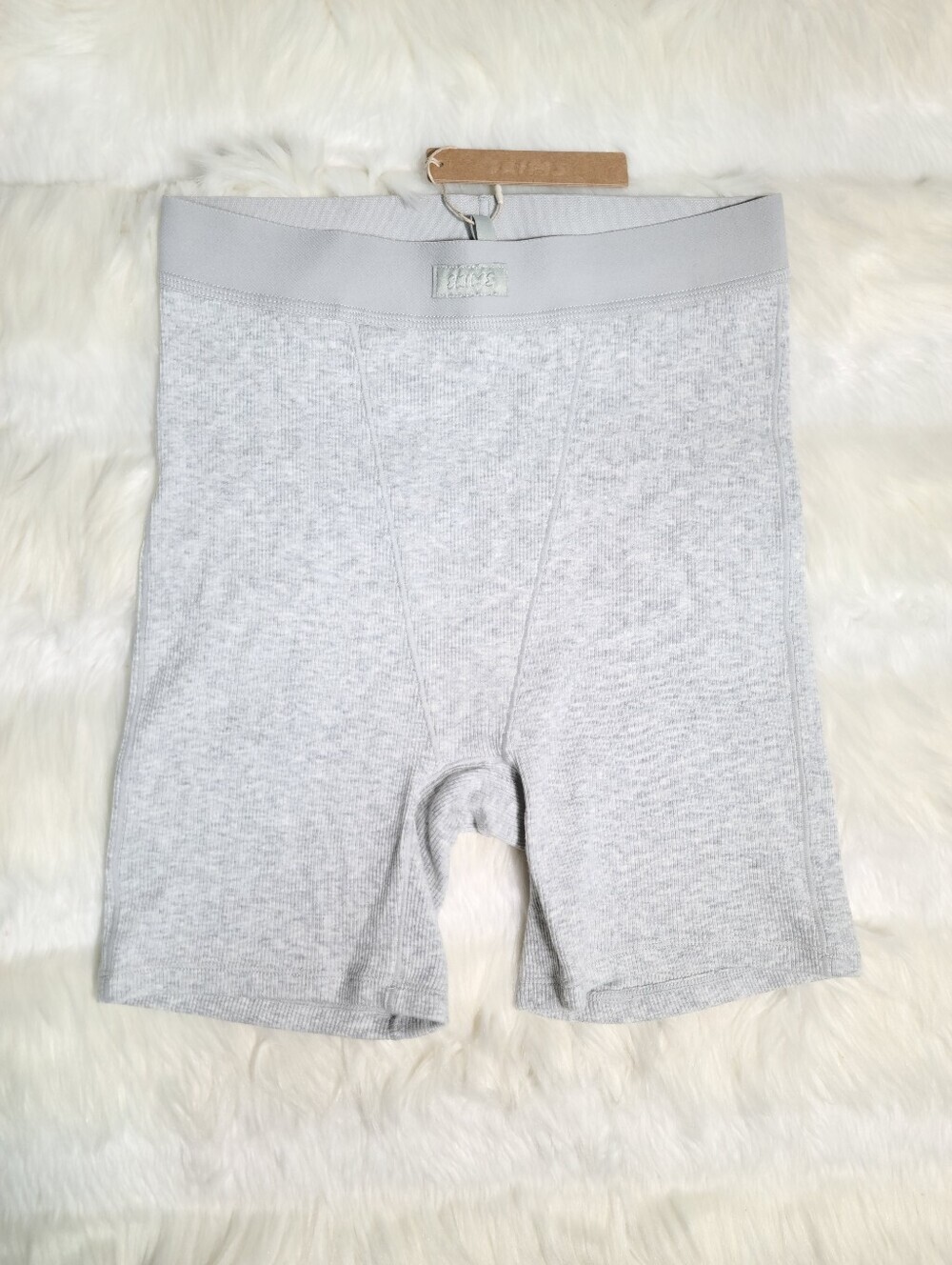 SKIMS Cotton Rib Boxer Short Light Heather Grey Women Small NEW